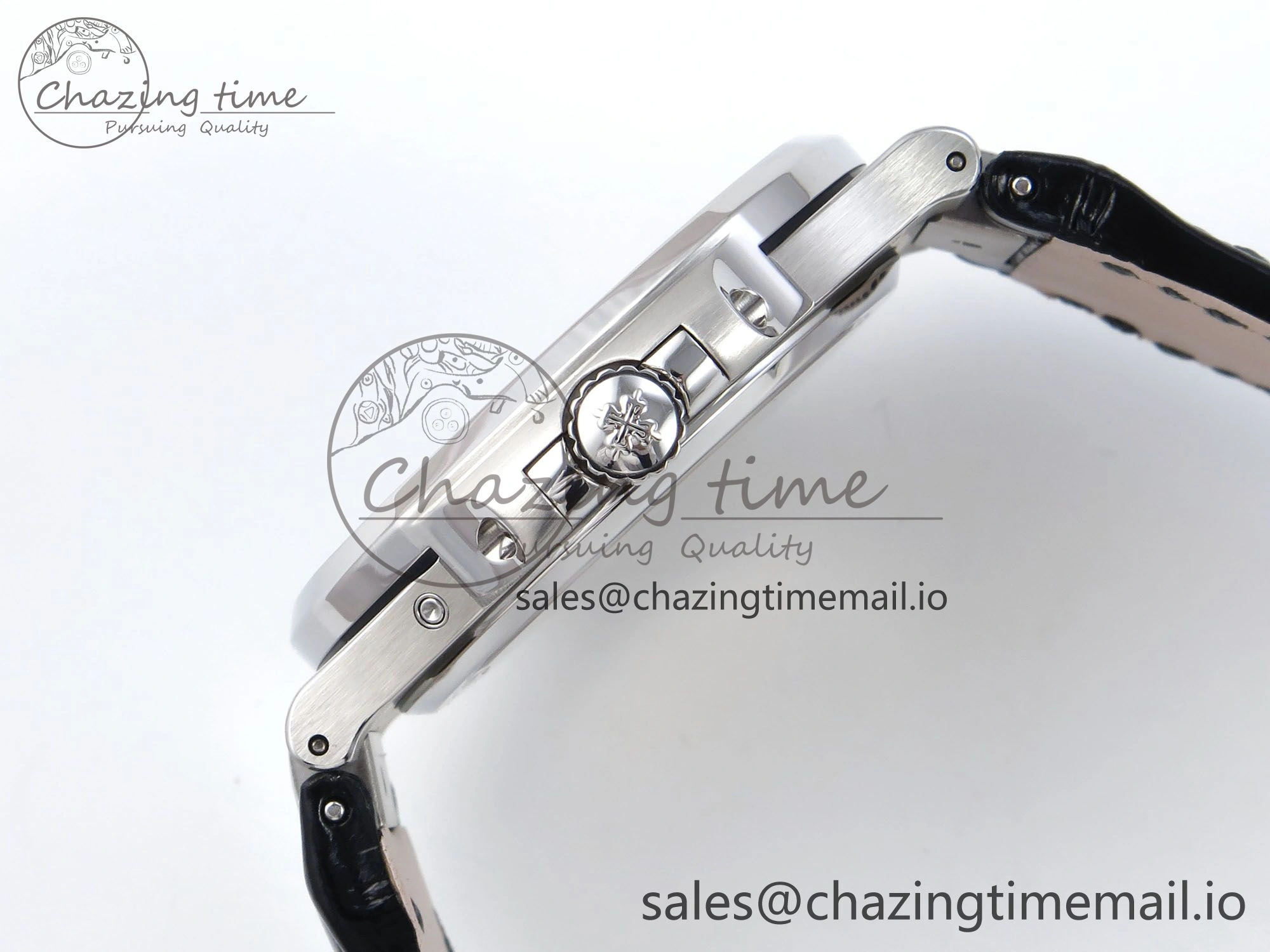 Nautilus 5712 SS PPF 1:1 Best Edition Blue Dial Diamonds Bezel on Black Leather Strap A240 Super Clone V3