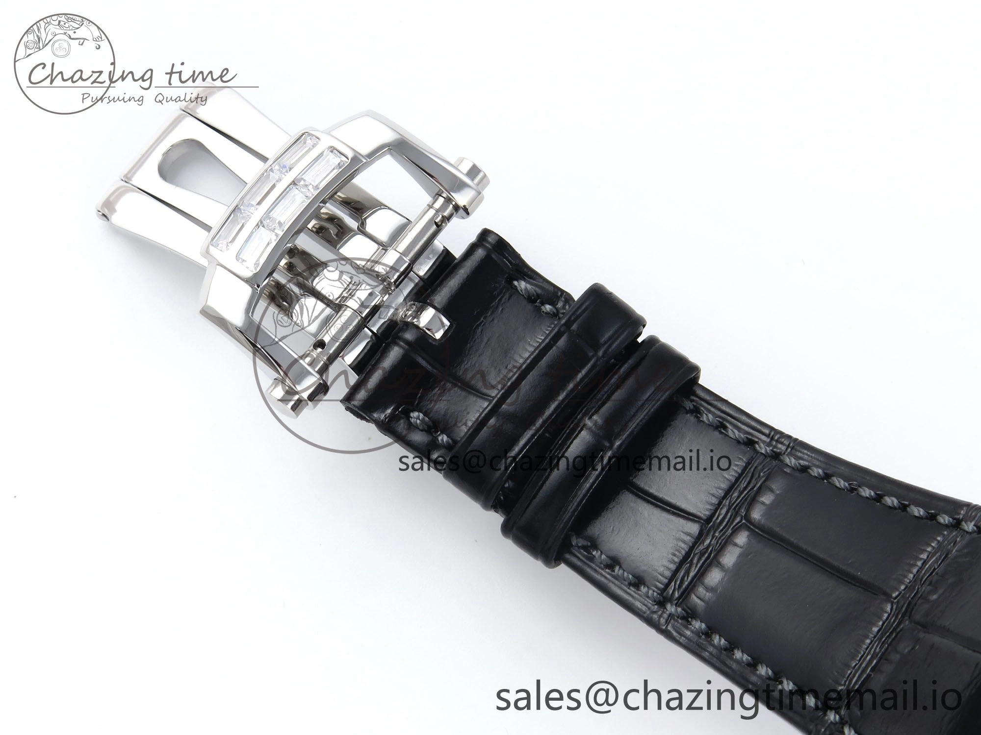 Nautilus 5712 SS PPF 1:1 Best Edition Blue Dial Diamonds Bezel on Black Leather Strap A240 Super Clone V3