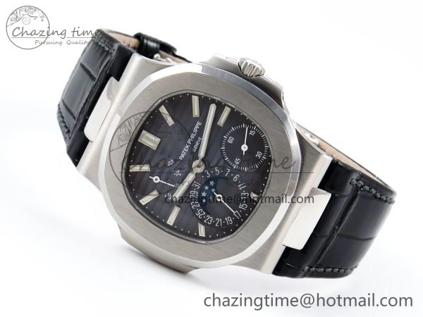 Nautilus 5712 SS PPF 1:1 Best Edition Blue Dial on Black Leather Strap A240 Super Clone V2