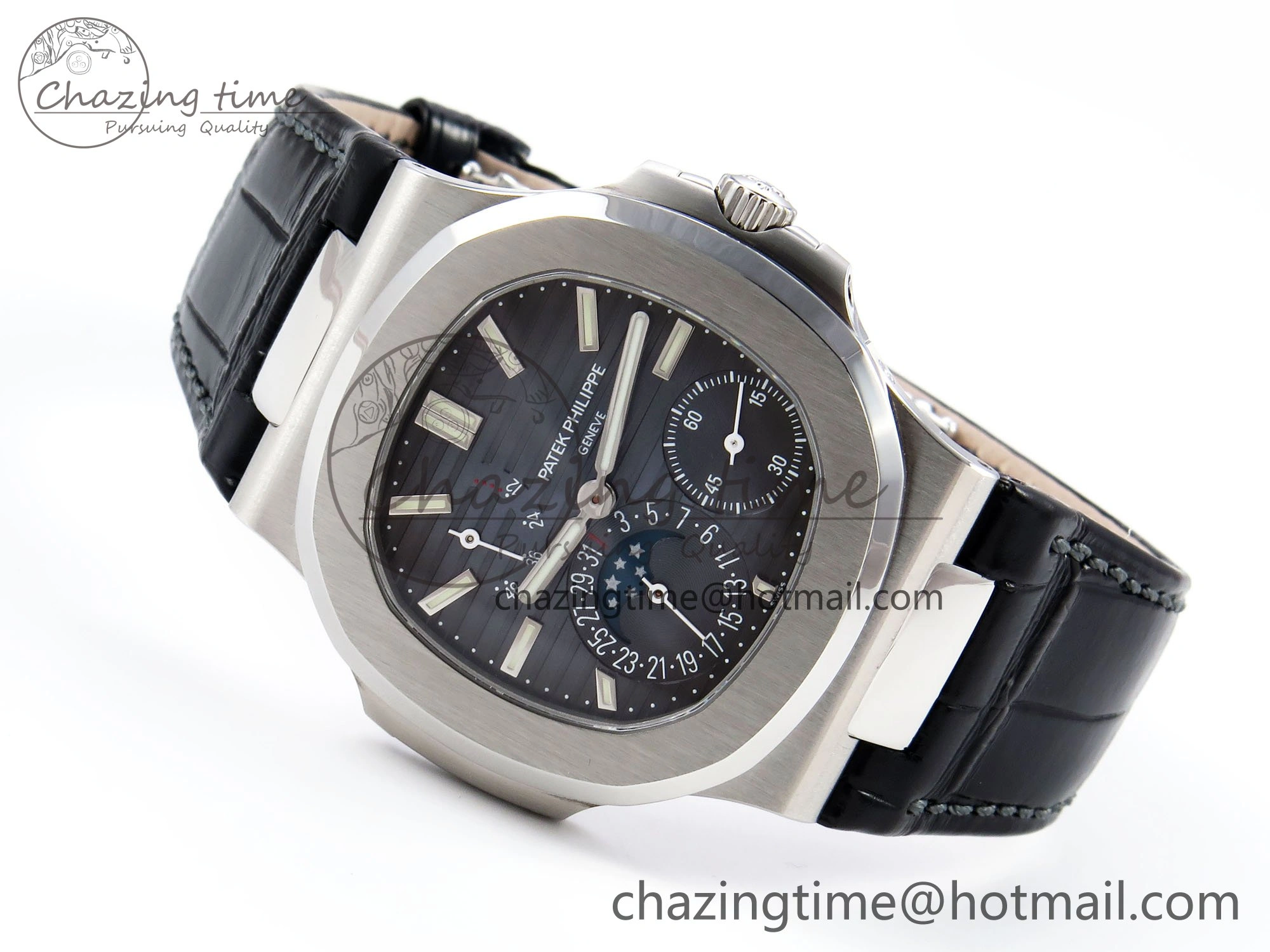 Nautilus 5712 SS PPF 1:1 Best Edition Blue Dial on Black Leather Strap A240 Super Clone V2