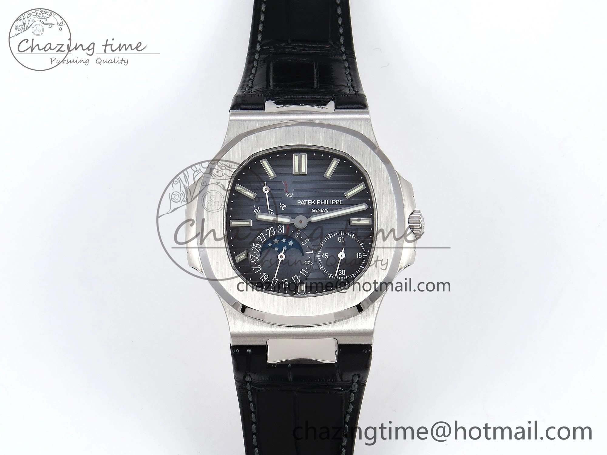 Nautilus 5712 SS PPF 1:1 Best Edition Blue Dial on Black Leather Strap A240 Super Clone V2