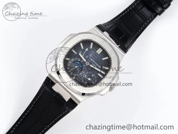 Nautilus 5712 SS PPF 1:1 Best Edition Blue Dial on Black Leather Strap A240 Super Clone V2