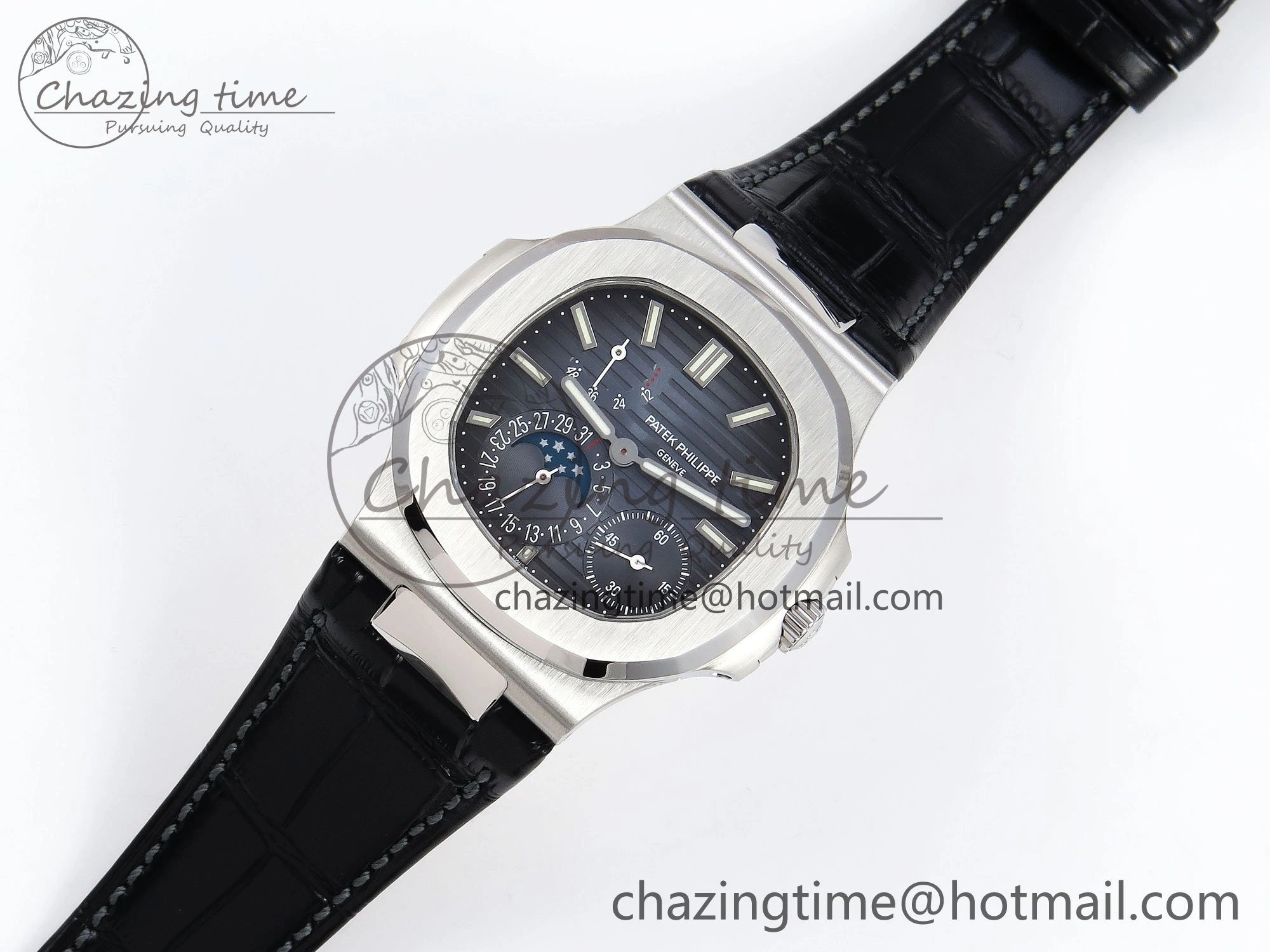 Nautilus 5712 SS PPF 1:1 Best Edition Blue Dial on Black Leather Strap A240 Super Clone V2