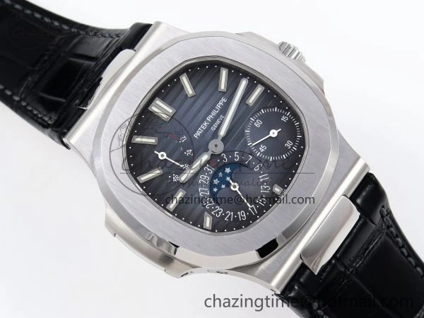 Nautilus 5712 SS PPF 1:1 Best Edition Blue Dial on Black Leather Strap A240 Super Clone V2