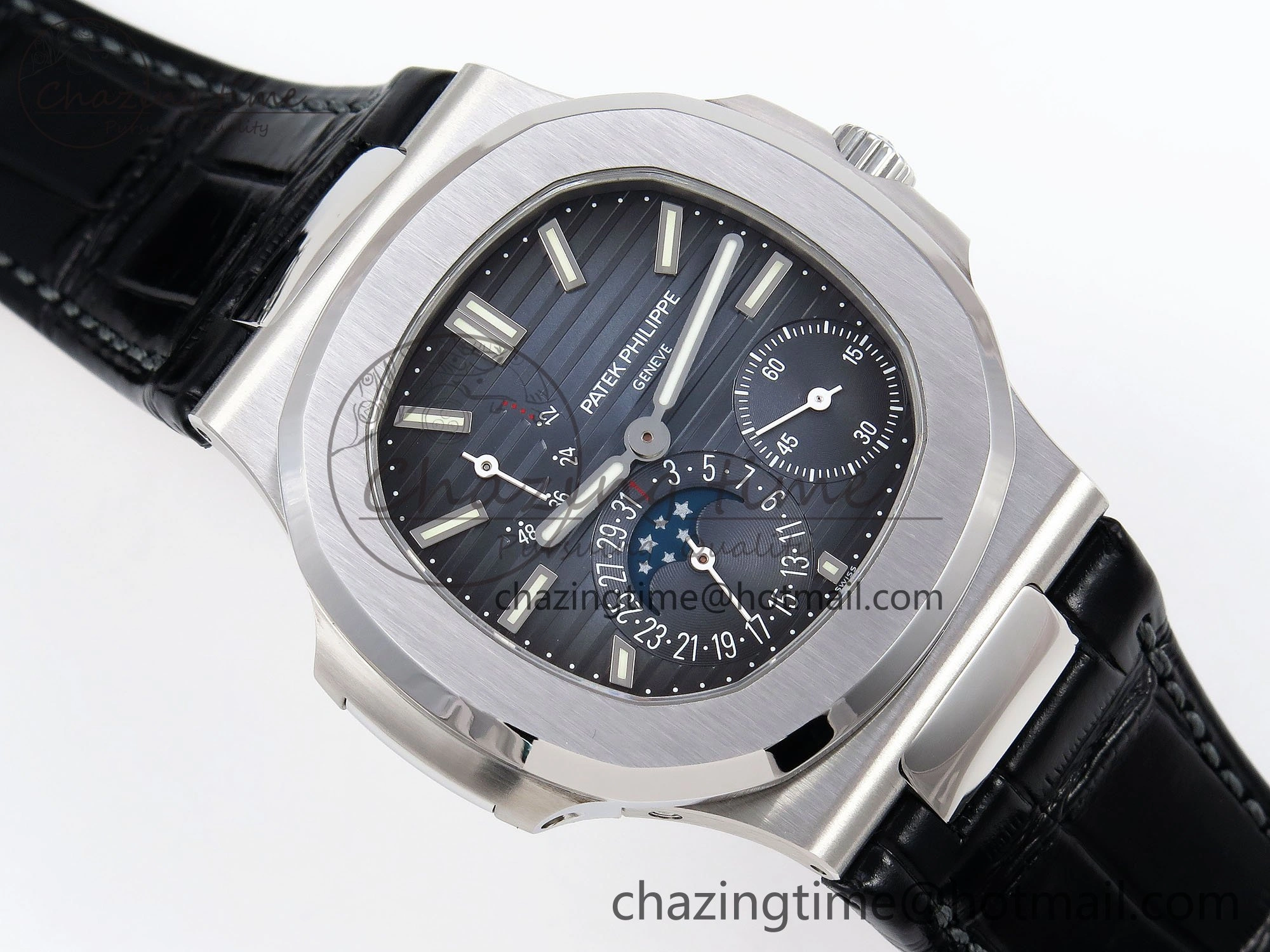 Nautilus 5712 SS PPF 1:1 Best Edition Blue Dial on Black Leather Strap A240 Super Clone V2