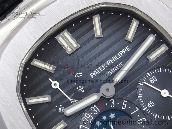Nautilus 5712 SS PPF 1:1 Best Edition Blue Dial on Black Leather Strap A240 Super Clone V2
