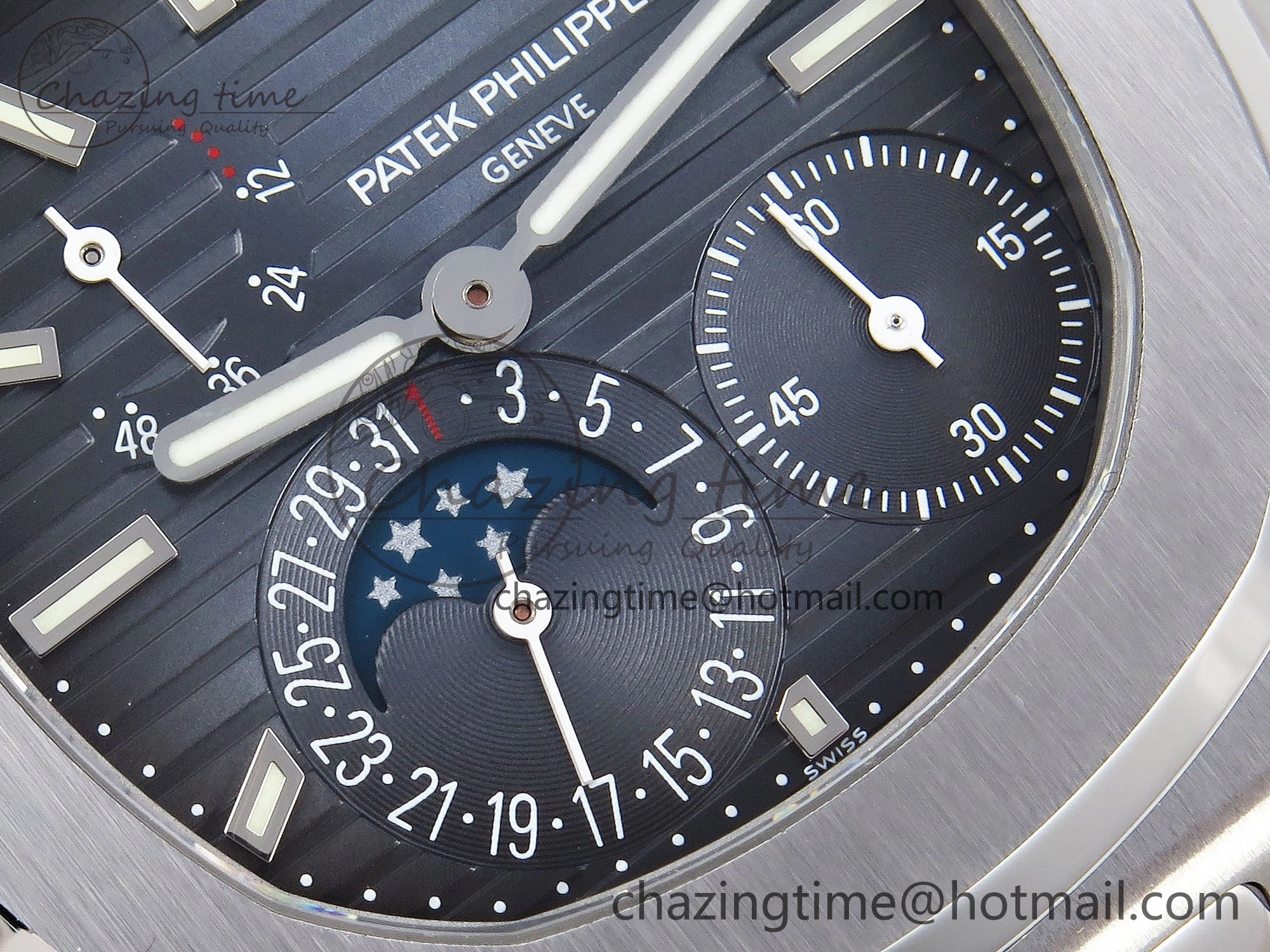 Nautilus 5712 SS PPF 1:1 Best Edition Blue Dial on Black Leather Strap A240 Super Clone V2