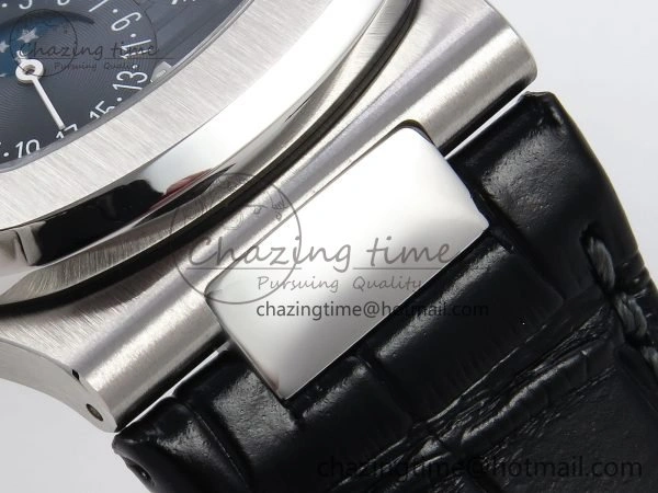 Nautilus 5712 SS PPF 1:1 Best Edition Blue Dial on Black Leather Strap A240 Super Clone V2
