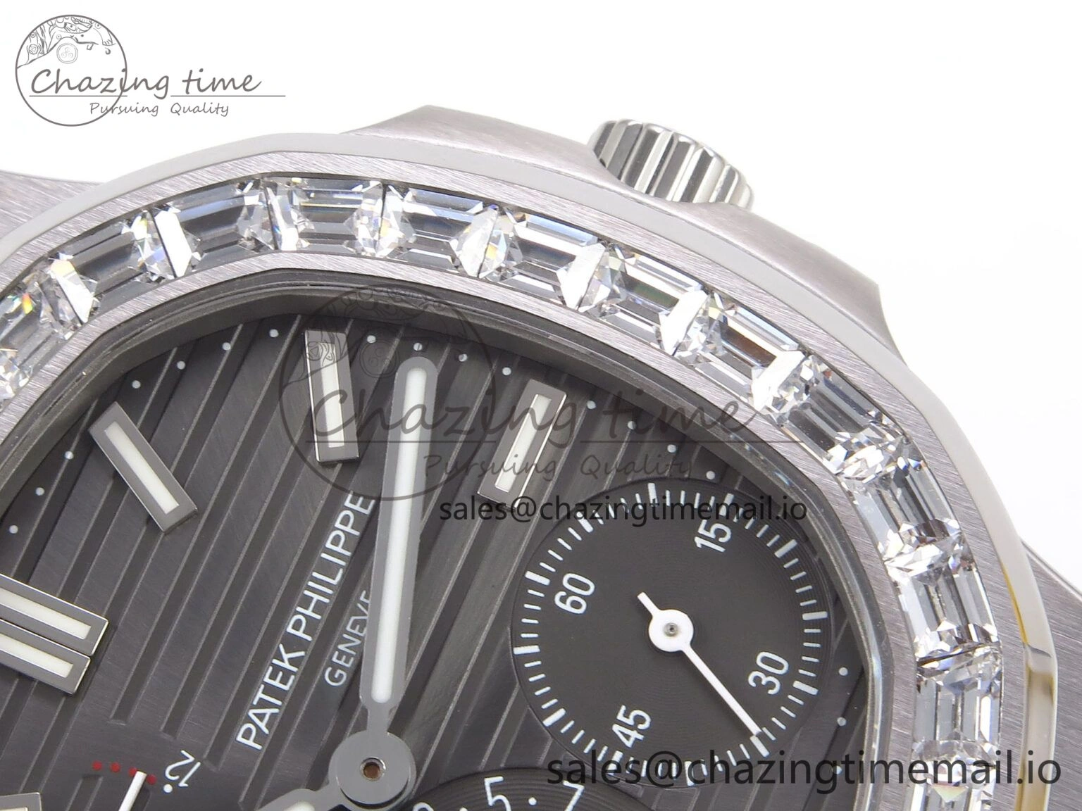 Nautilus 5712 SS PPF 1:1 Best Edition Gray Dial Diamonds Bezel on Black Leather Strap A240 Super Clone V2