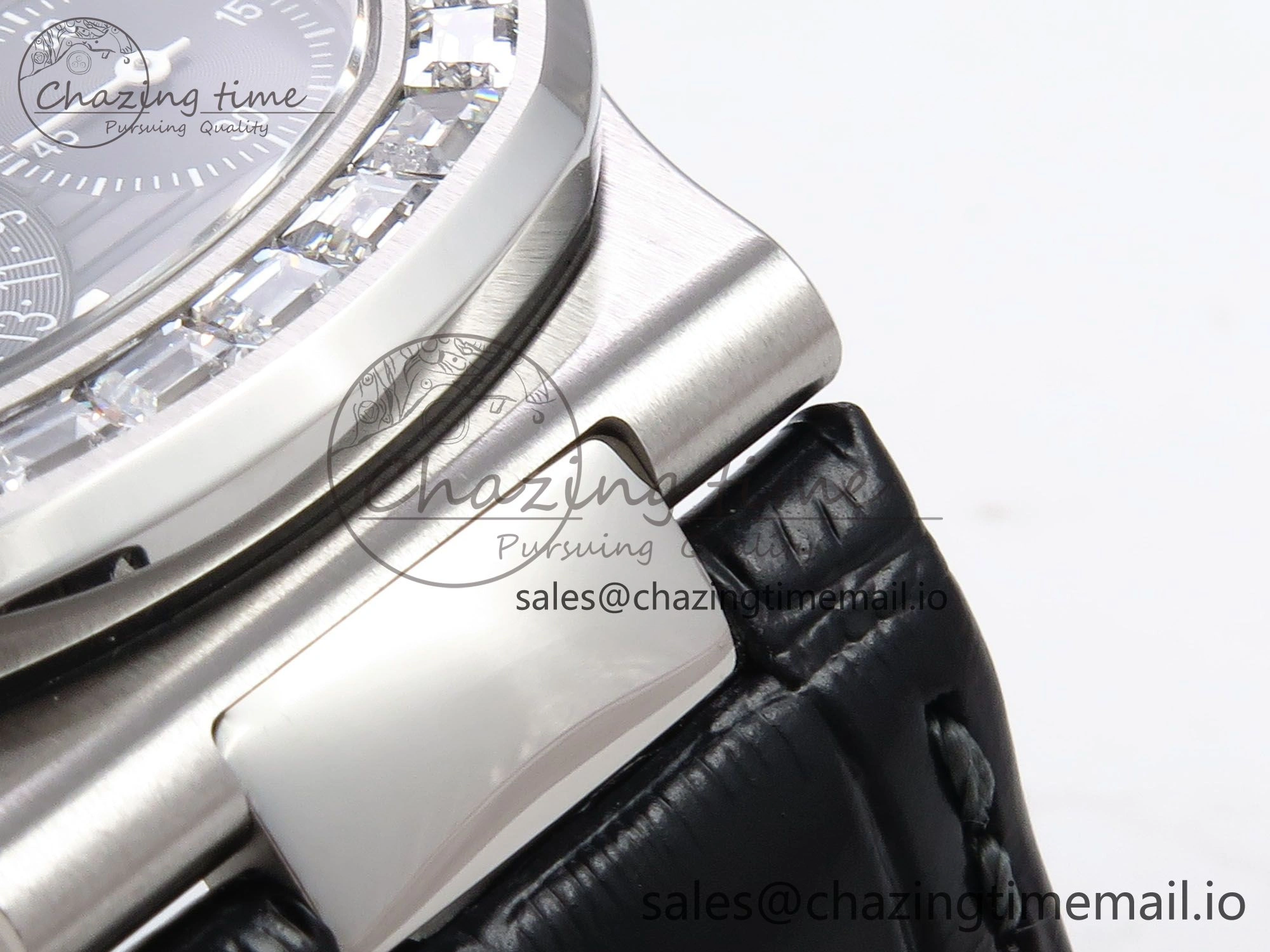 Nautilus 5712 SS PPF 1:1 Best Edition Gray Dial Diamonds Bezel on Black Leather Strap A240 Super Clone V2