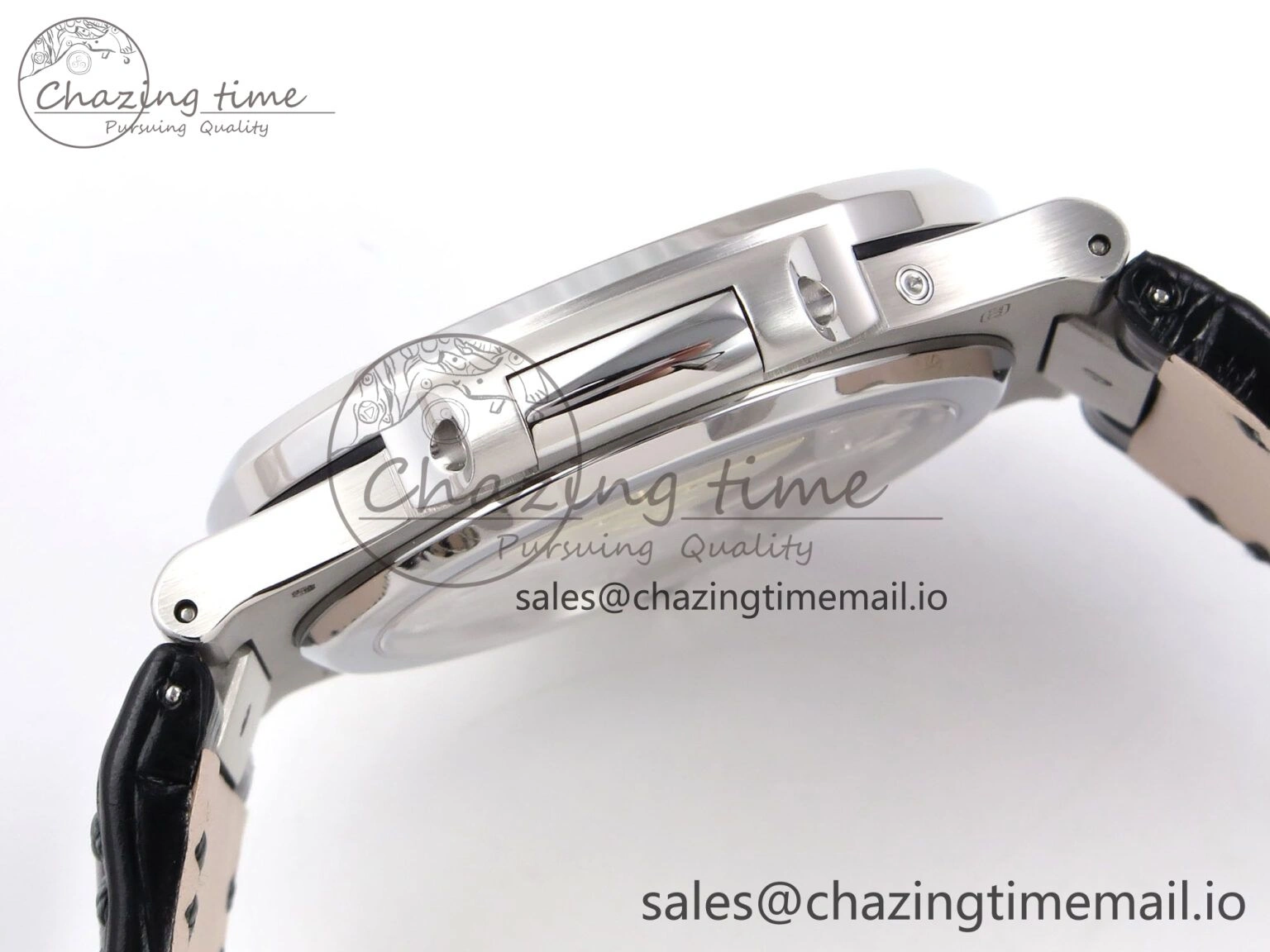 Nautilus 5712 SS PPF 1:1 Best Edition Gray Dial Diamonds Bezel on Black Leather Strap A240 Super Clone V2