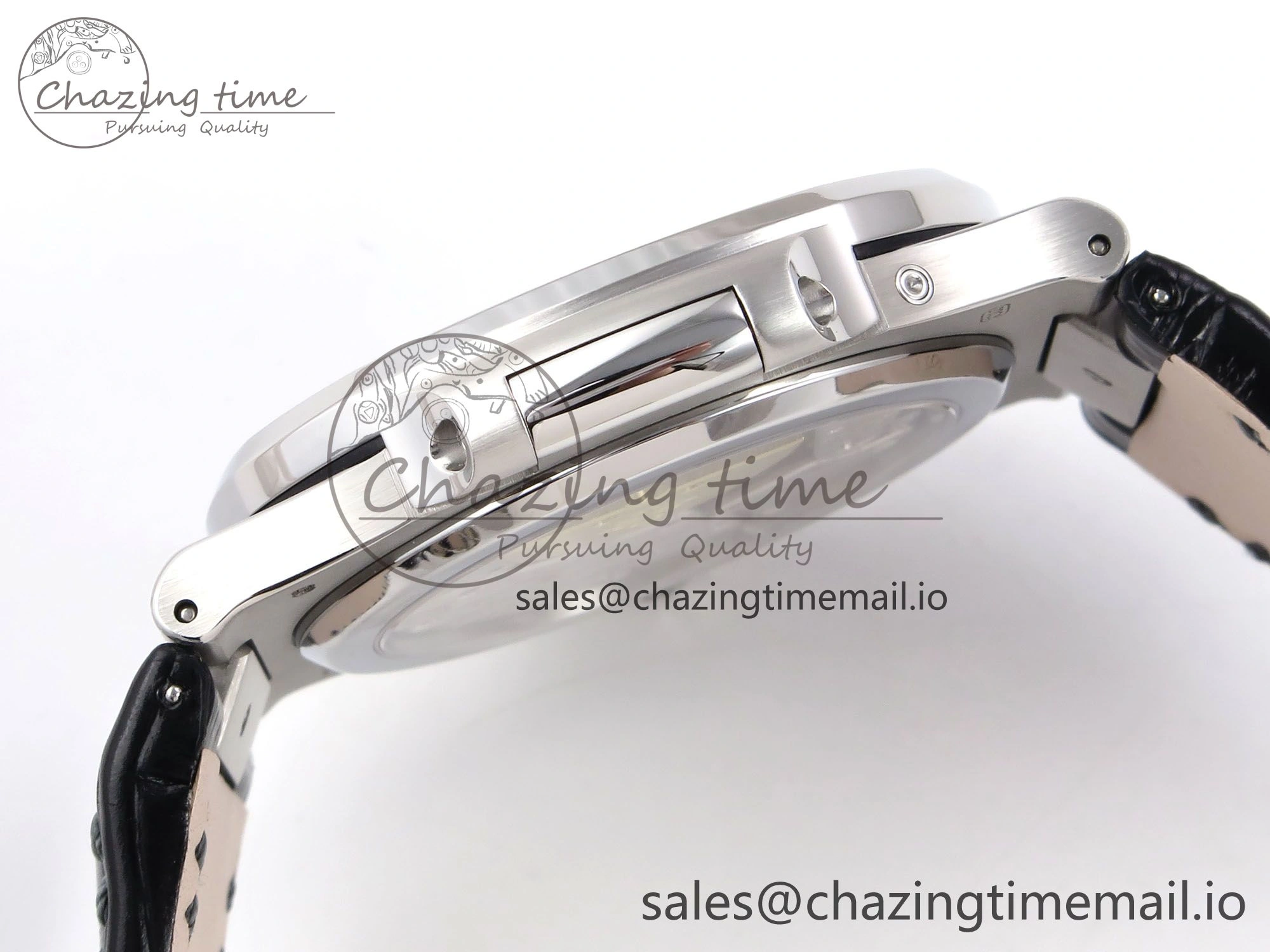 Nautilus 5712 SS PPF 1:1 Best Edition Gray Dial Diamonds Bezel on Black Leather Strap A240 Super Clone V2