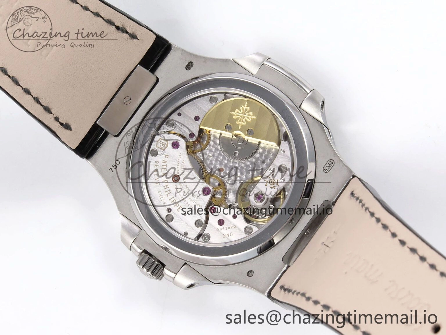 Nautilus 5712 SS PPF 1:1 Best Edition Gray Dial Diamonds Bezel on Black Leather Strap A240 Super Clone V2
