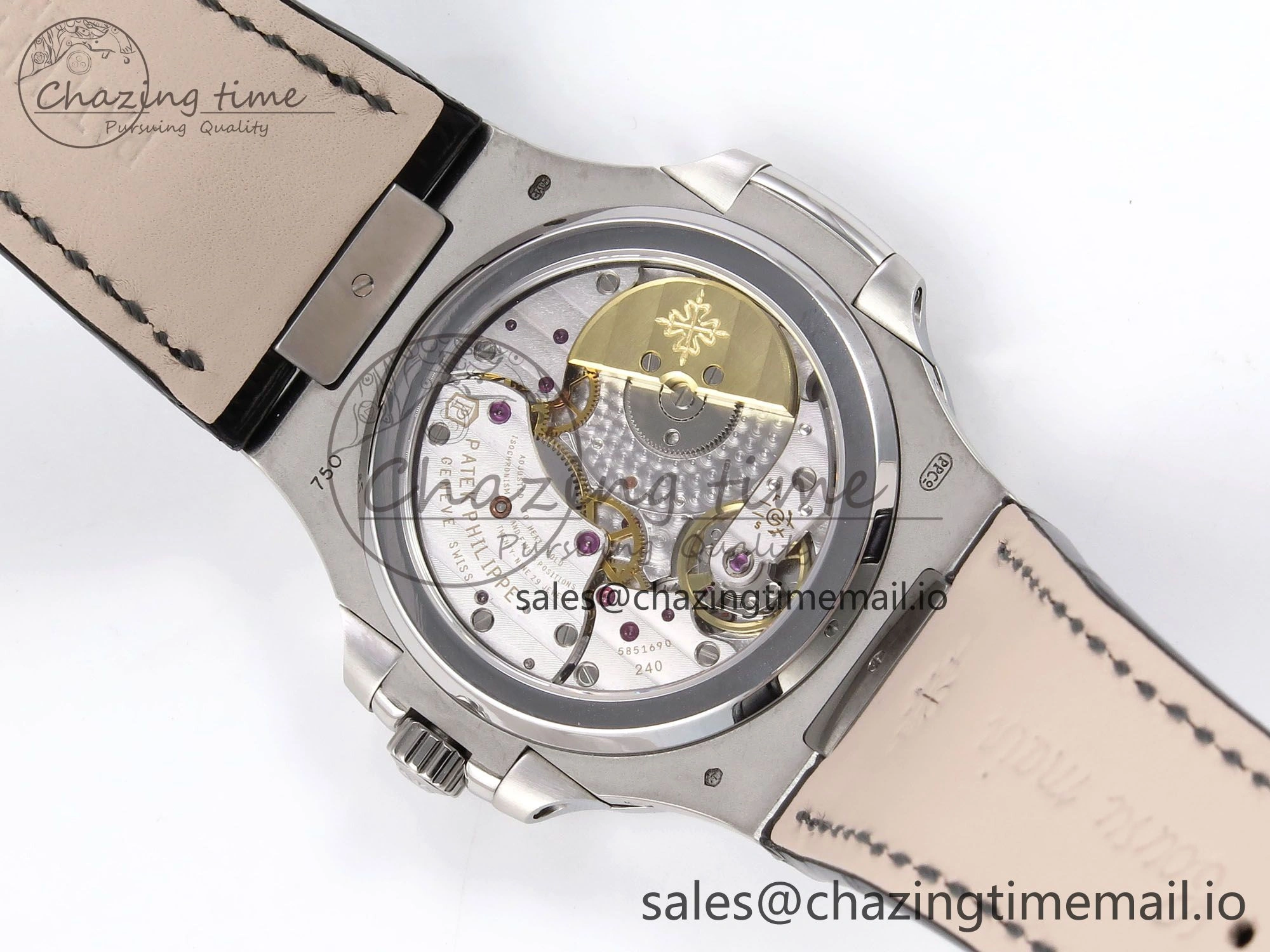 Nautilus 5712 SS PPF 1:1 Best Edition Gray Dial Diamonds Bezel on Black Leather Strap A240 Super Clone V2