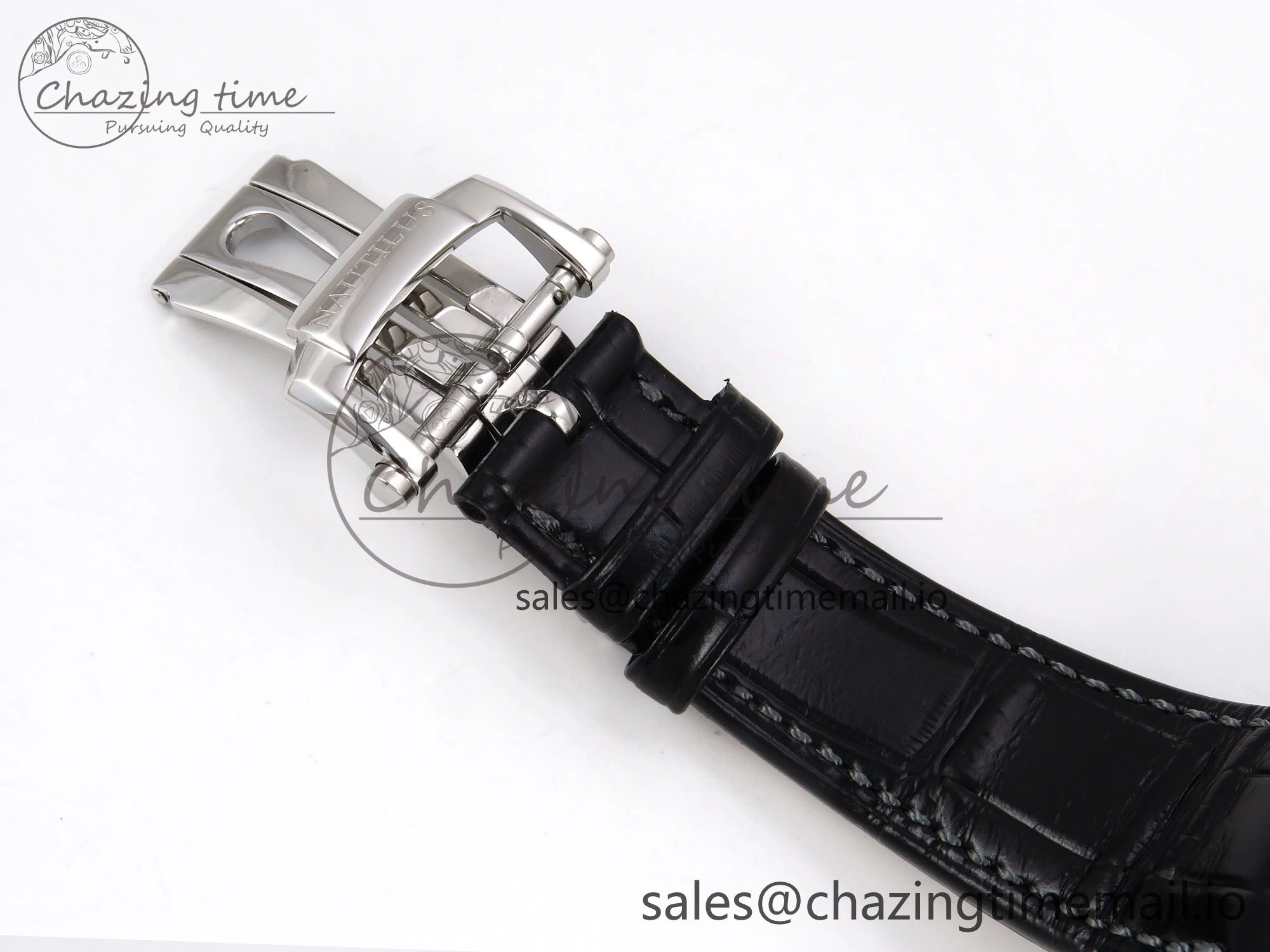 Nautilus 5712 SS PPF 1:1 Best Edition Gray Dial Diamonds Bezel on Black Leather Strap A240 Super Clone V2