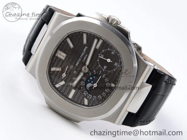 Nautilus 5712 SS PPF 1:1 Best Edition Gray Dial on Black Leather Strap A240 Super Clone V2