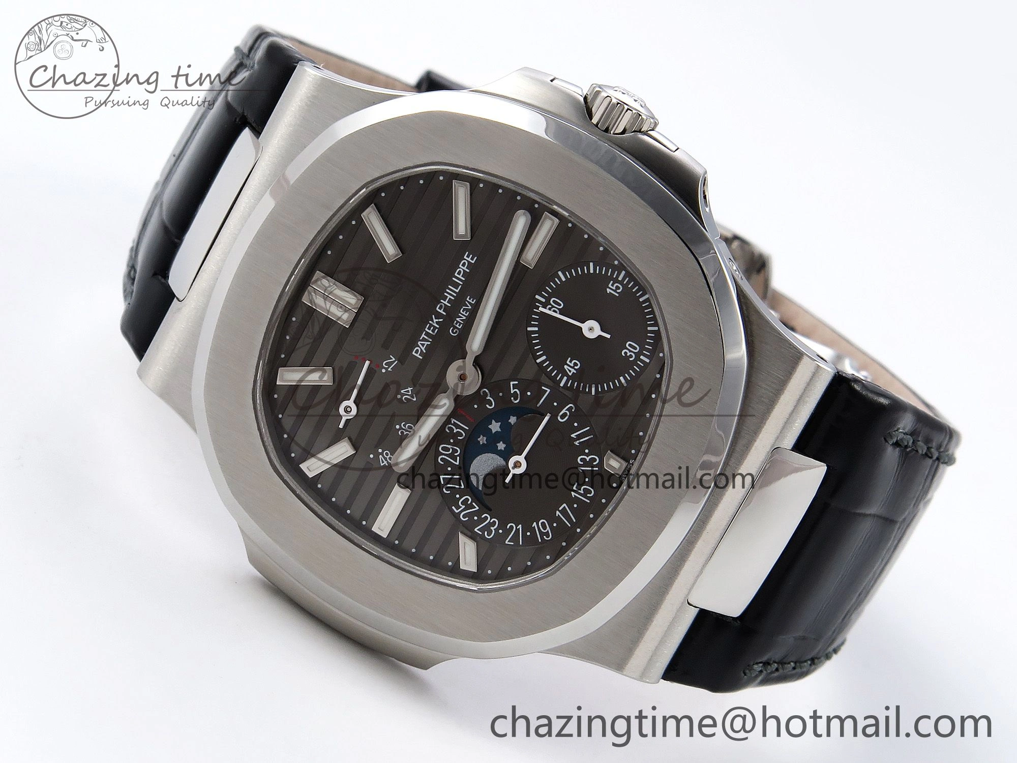 Nautilus 5712 SS PPF 1:1 Best Edition Gray Dial on Black Leather Strap A240 Super Clone V2