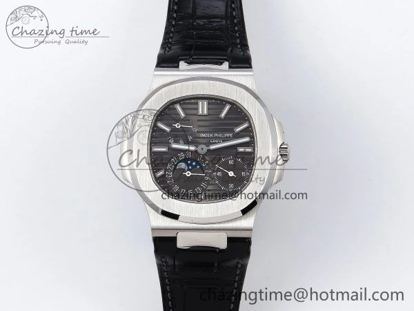 Nautilus 5712 SS PPF 1:1 Best Edition Gray Dial on Black Leather Strap A240 Super Clone V2