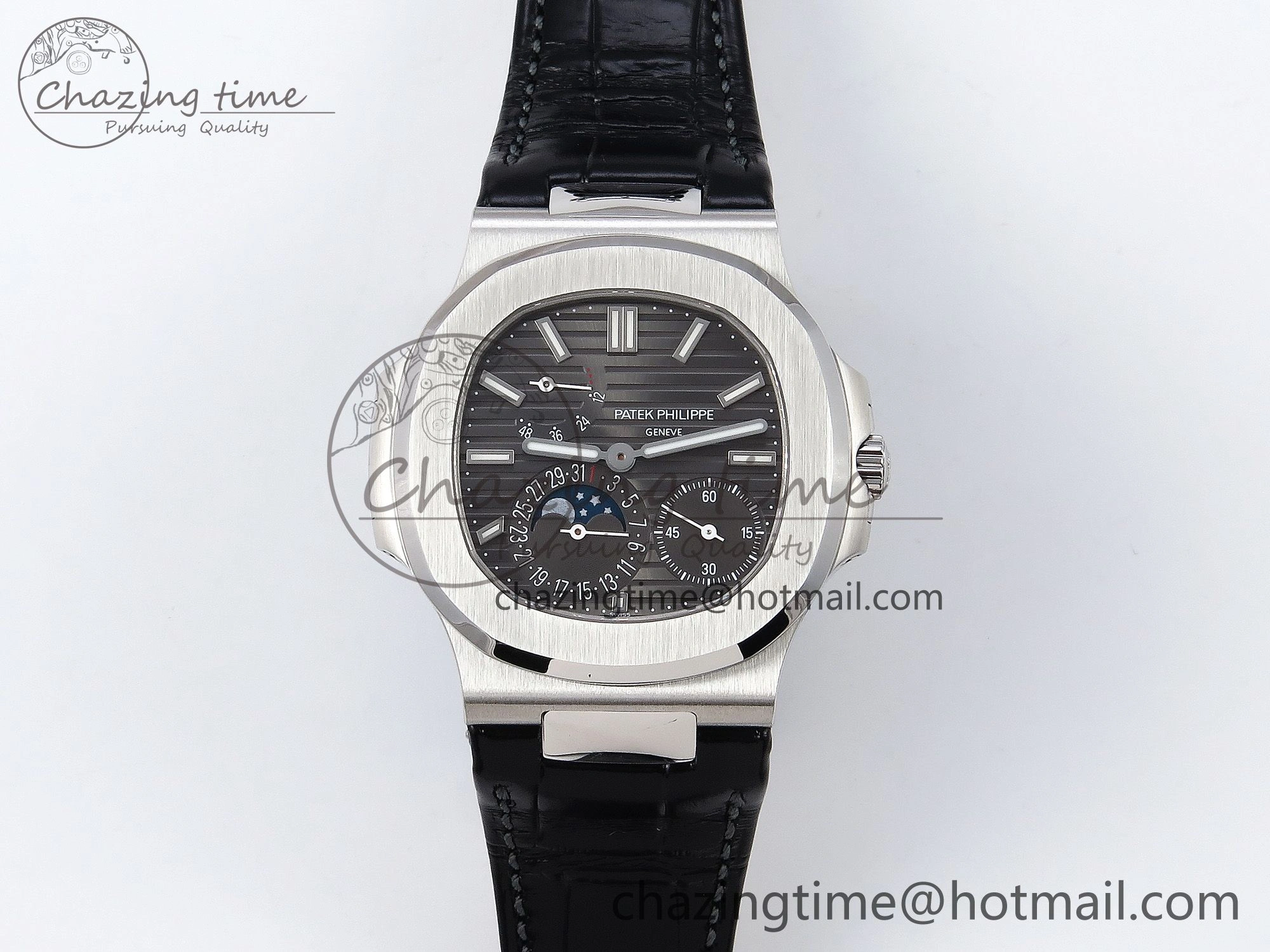 Nautilus 5712 SS PPF 1:1 Best Edition Gray Dial on Black Leather Strap A240 Super Clone V2