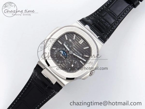 Nautilus 5712 SS PPF 1:1 Best Edition Gray Dial on Black Leather Strap A240 Super Clone V2