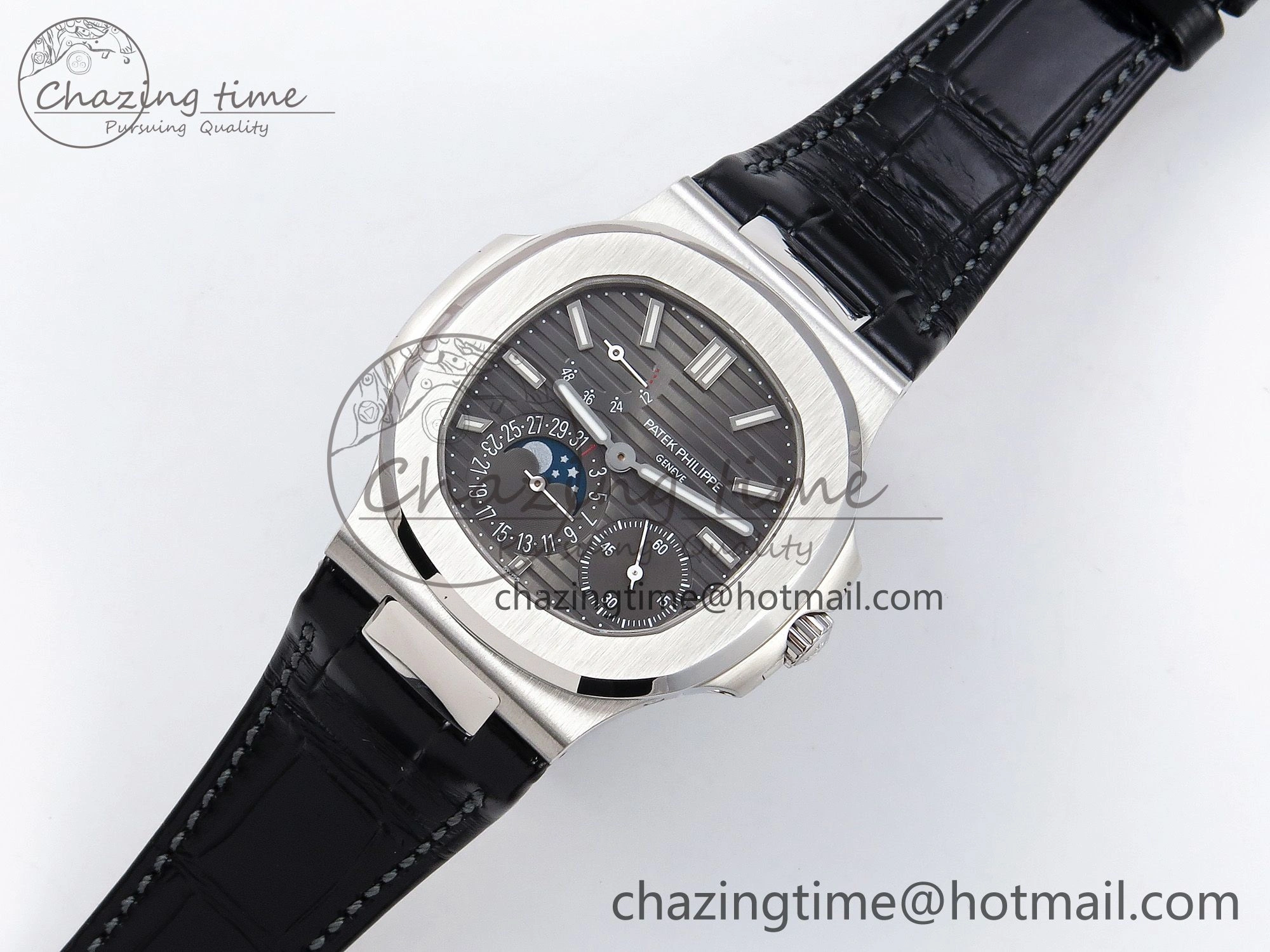 Nautilus 5712 SS PPF 1:1 Best Edition Gray Dial on Black Leather Strap A240 Super Clone V2