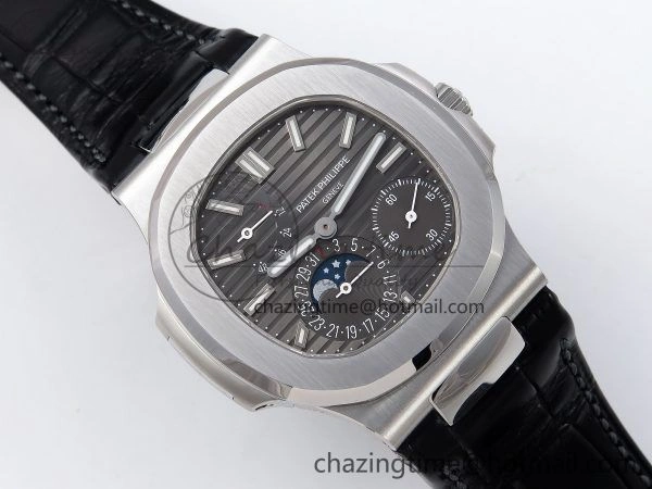 Nautilus 5712 SS PPF 1:1 Best Edition Gray Dial on Black Leather Strap A240 Super Clone V2