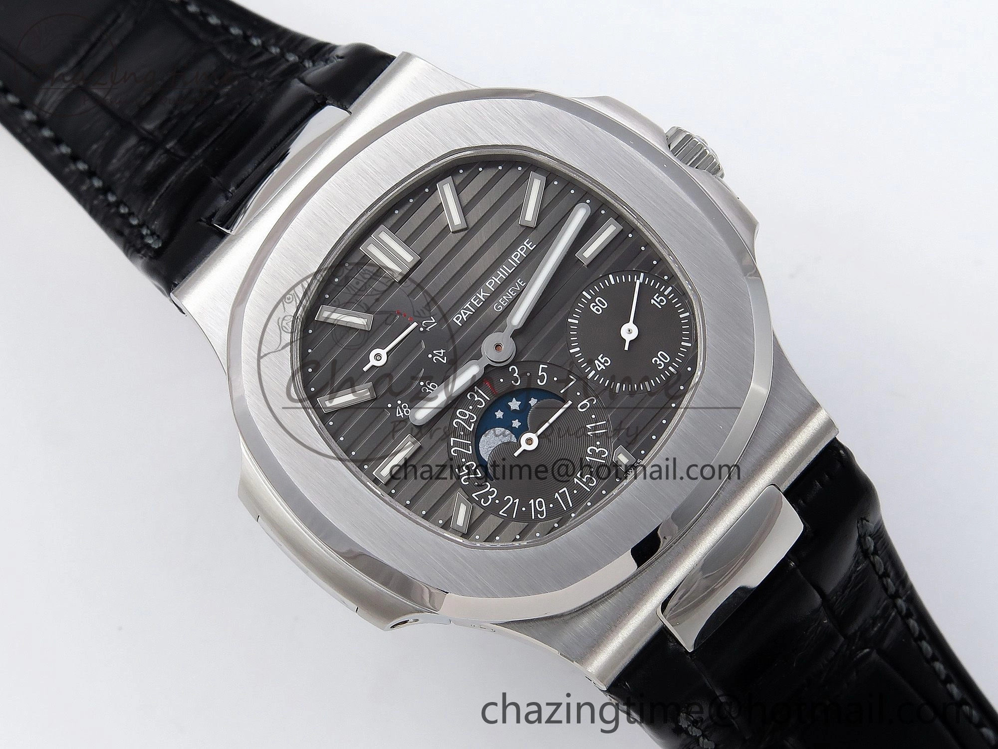 Nautilus 5712 SS PPF 1:1 Best Edition Gray Dial on Black Leather Strap A240 Super Clone V2