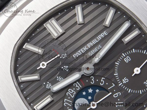 Nautilus 5712 SS PPF 1:1 Best Edition Gray Dial on Black Leather Strap A240 Super Clone V2