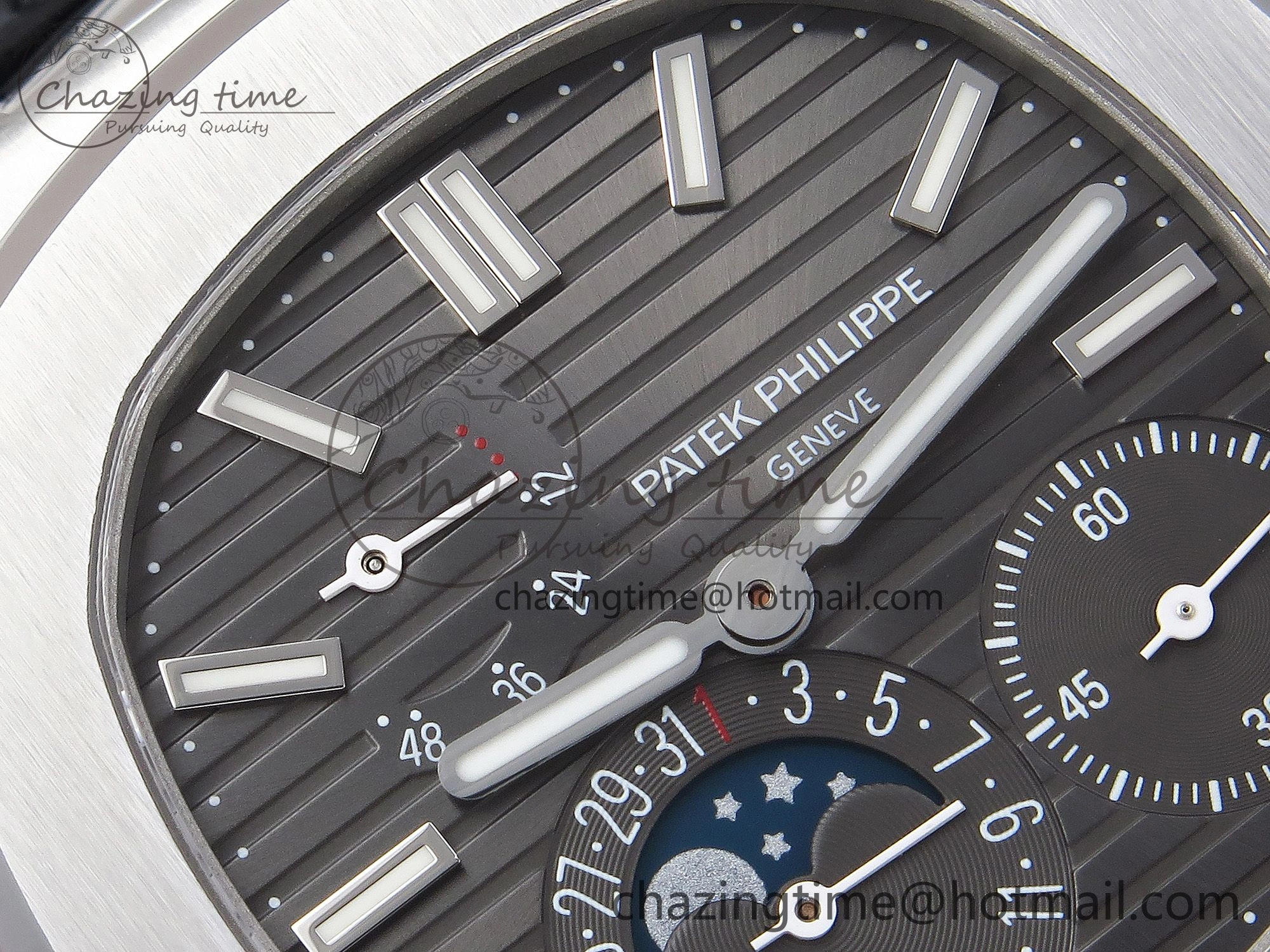 Nautilus 5712 SS PPF 1:1 Best Edition Gray Dial on Black Leather Strap A240 Super Clone V2