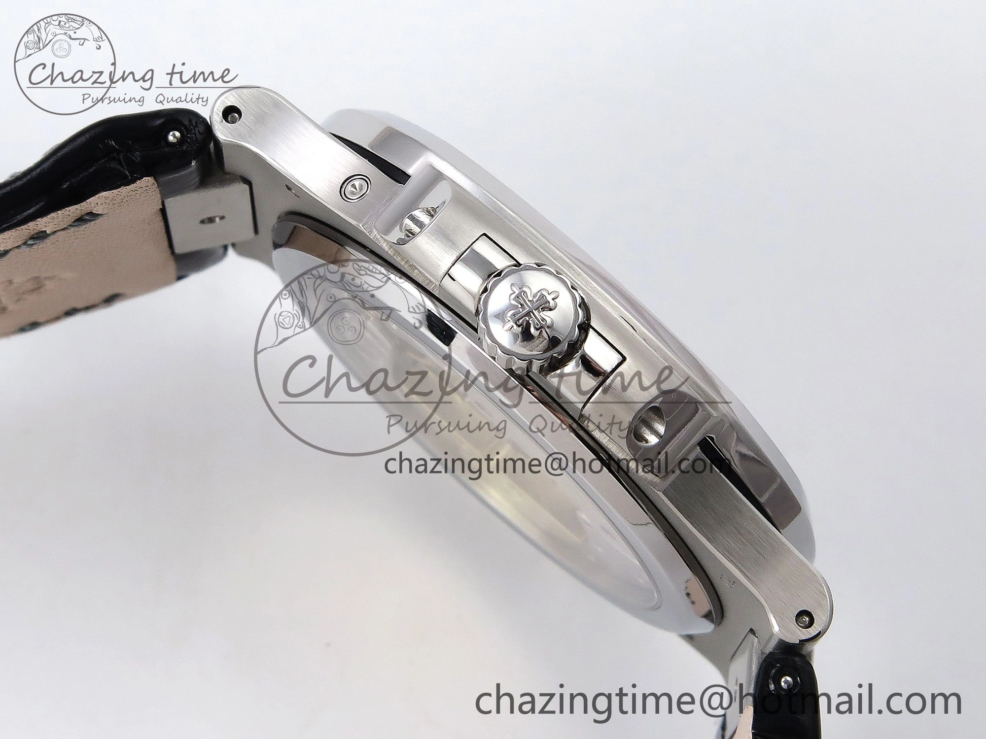 Nautilus 5712 SS PPF 1:1 Best Edition Gray Dial on Black Leather Strap A240 Super Clone V2