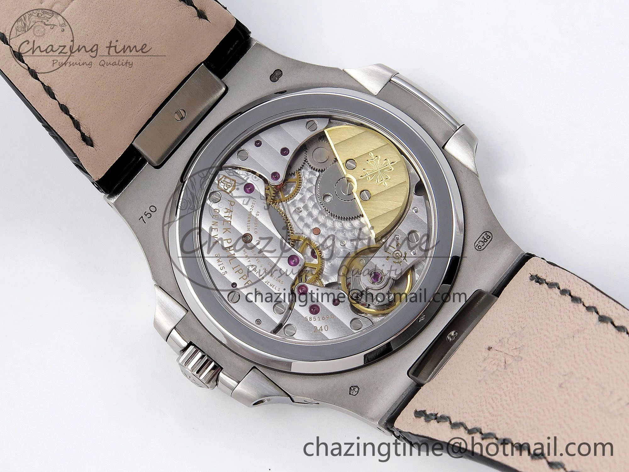 Nautilus 5712 SS PPF 1:1 Best Edition Gray Dial on Black Leather Strap A240 Super Clone V2