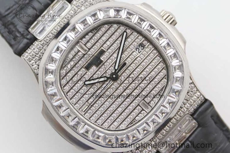 Nautilus 5719 GSF 1:1 Best Edition Full Diamonds Dial and Black Leather Strap 324CS