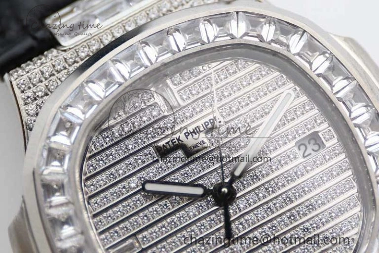 Nautilus 5719 GSF 1:1 Best Edition Full Diamonds Dial and Black Leather Strap 324CS