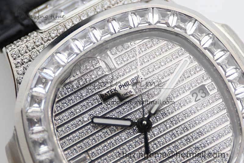 Nautilus 5719 GSF 1:1 Best Edition Full Diamonds Dial and Black Leather Strap 324CS