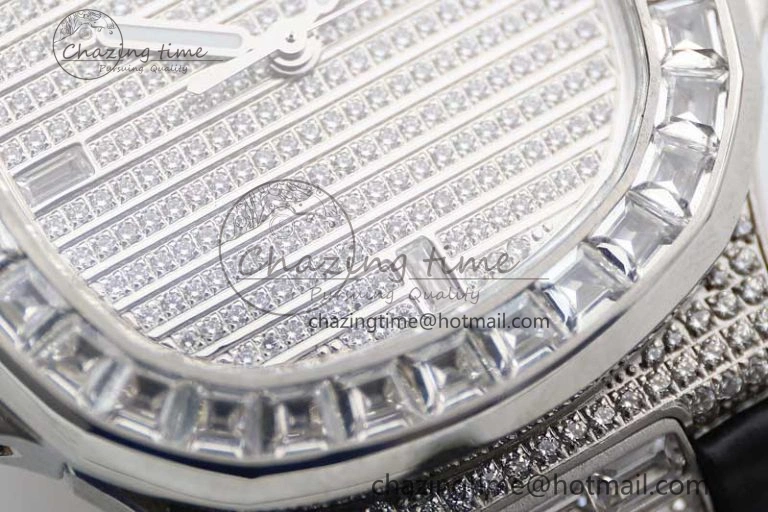 Nautilus 5719 GSF 1:1 Best Edition Full Diamonds Dial and Black Leather Strap 324CS
