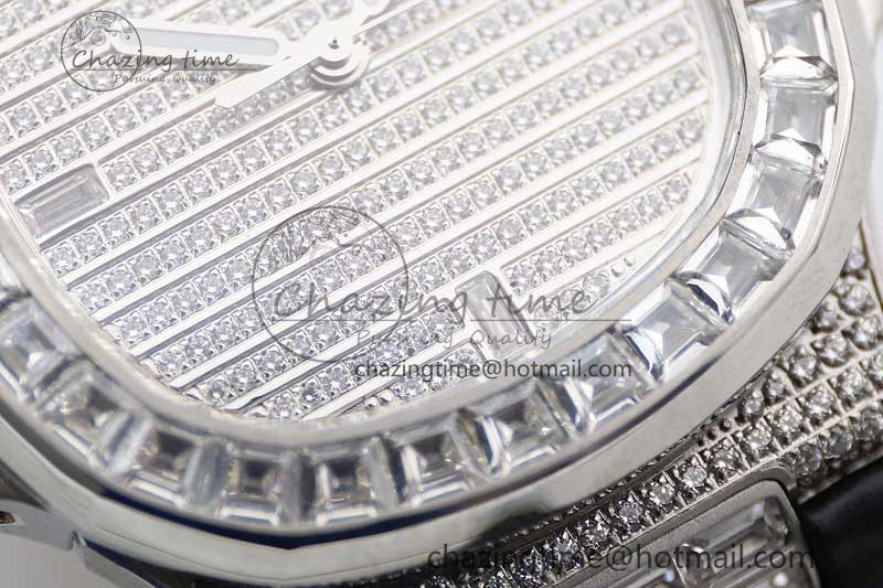 Nautilus 5719 GSF 1:1 Best Edition Full Diamonds Dial and Black Leather Strap 324CS
