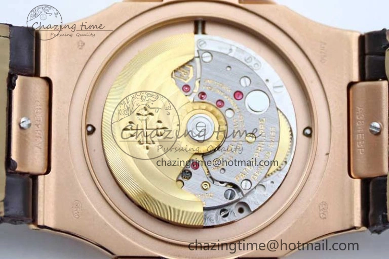 Nautilus 5719 RG 1:1 GSF Best Edition Full Diamonds Dial and brown Leather Strap 324CS6142