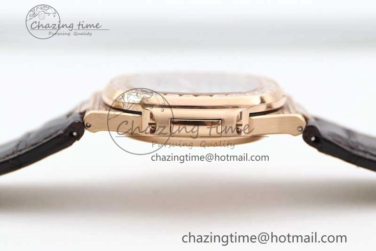 Nautilus 5719 RG 1:1 GSF Best Edition Full Diamonds Dial and brown Leather Strap 324CS6142