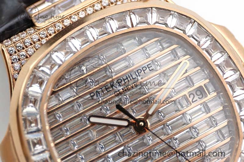 Nautilus 5719 RG 1:1 GSF Best Edition Full Diamonds Dial and brown Leather Strap 324CS6142