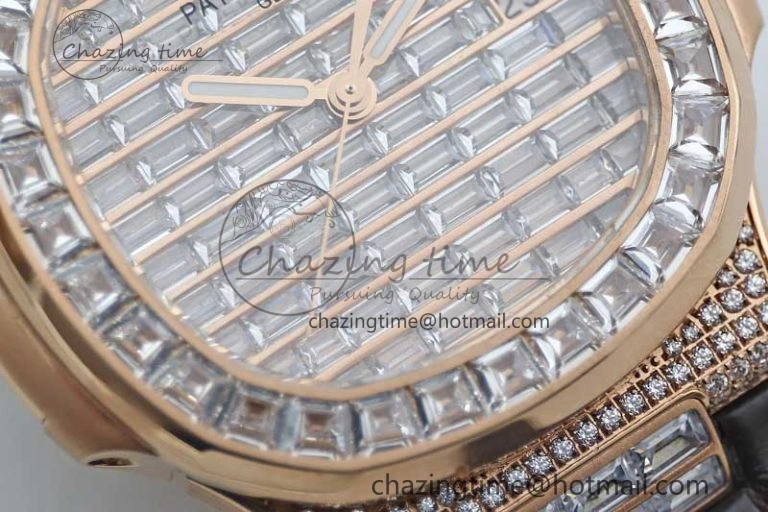 Nautilus 5719 RG 1:1 GSF Best Edition Full Diamonds Dial and brown Leather Strap 324CS6142