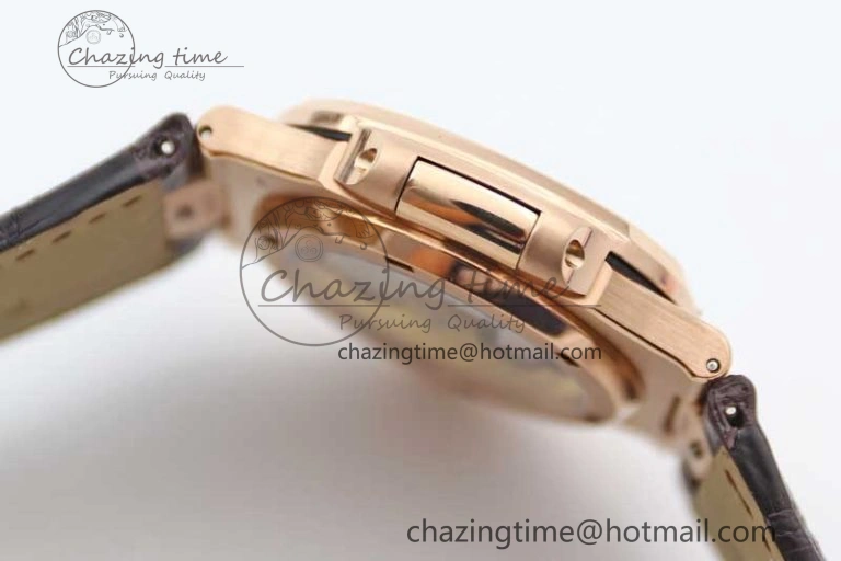 Nautilus 5719 RG 1:1 GSF Best Edition Full Diamonds Dial and brown Leather Strap 324CS6142