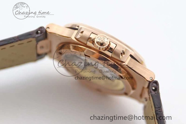 Nautilus 5719 RG 1:1 GSF Best Edition Full Diamonds Dial and brown Leather Strap 324CS6142