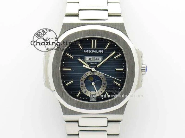 Nautilus 5726 Complicated SS Blue Textured Dial On SS Bracelet A324