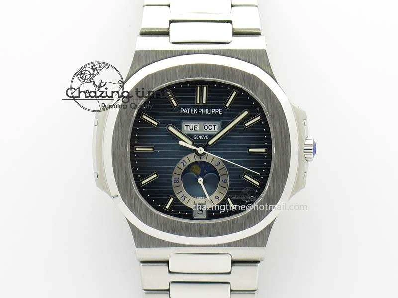 Nautilus 5726 Complicated SS Blue Textured Dial On SS Bracelet A324