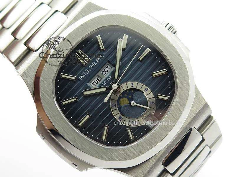Nautilus 5726 Complicated SS Blue Textured Dial On SS Bracelet A324