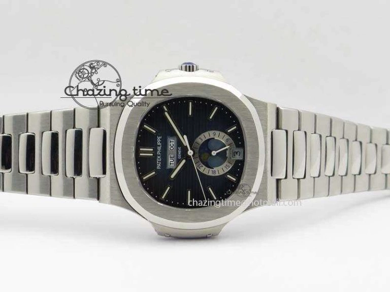 Nautilus 5726 Complicated SS Blue Textured Dial On SS Bracelet A324