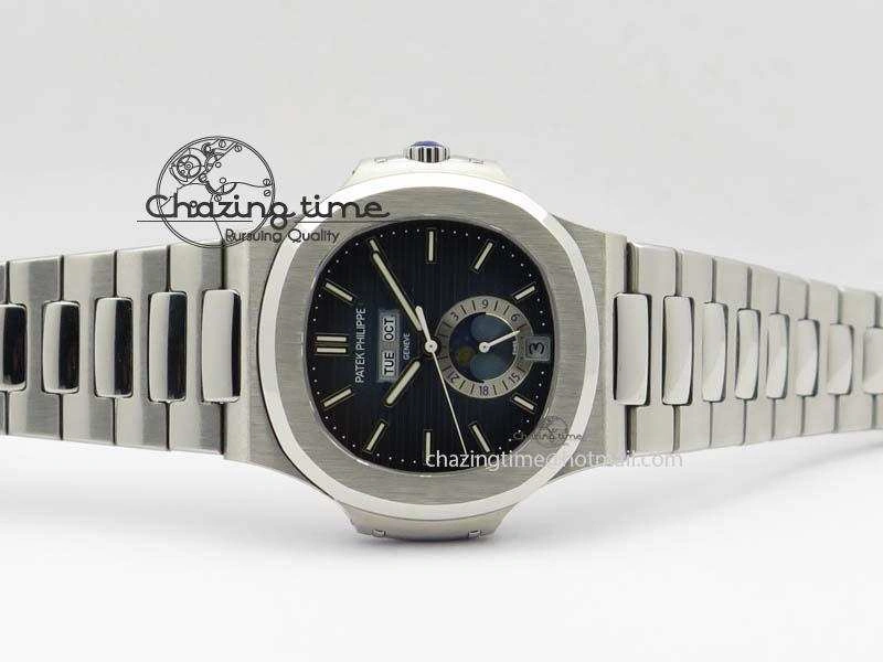 Nautilus 5726 Complicated SS Blue Textured Dial On SS Bracelet A324