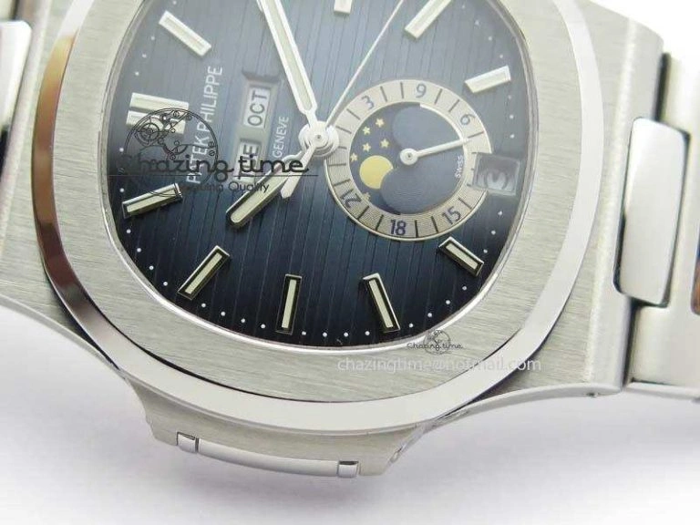 Nautilus 5726 Complicated SS Blue Textured Dial On SS Bracelet A324