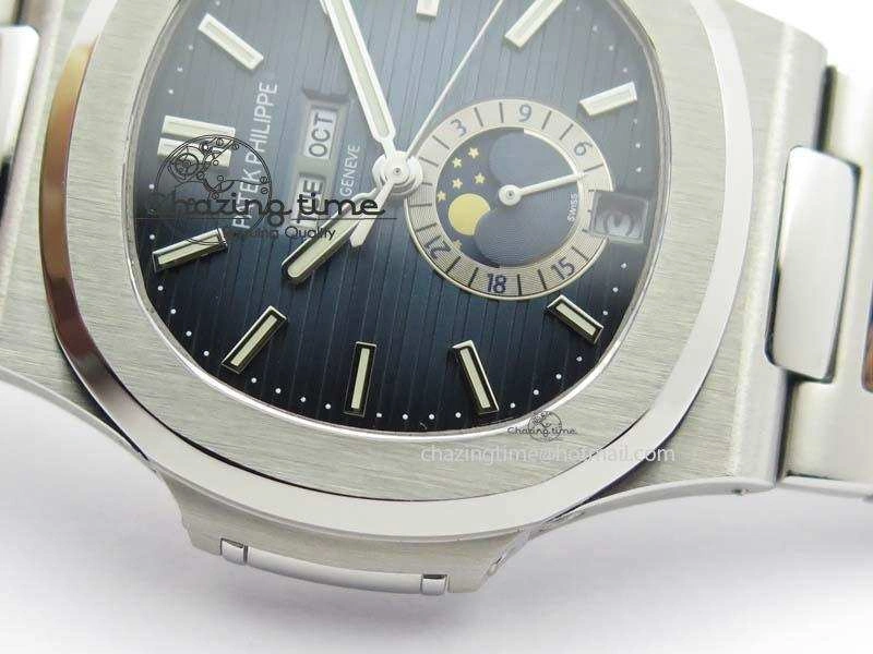 Nautilus 5726 Complicated SS Blue Textured Dial On SS Bracelet A324