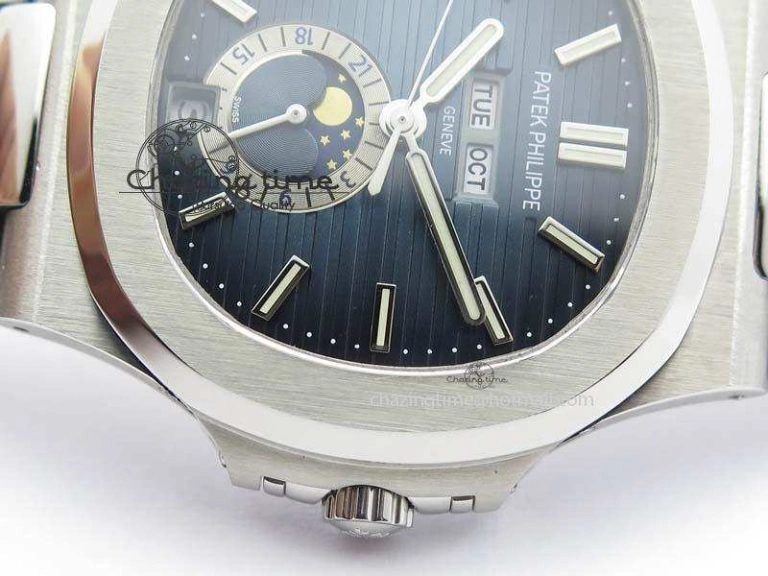 Nautilus 5726 Complicated SS Blue Textured Dial On SS Bracelet A324